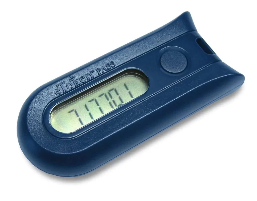 A blue OTC token displaying a one time code